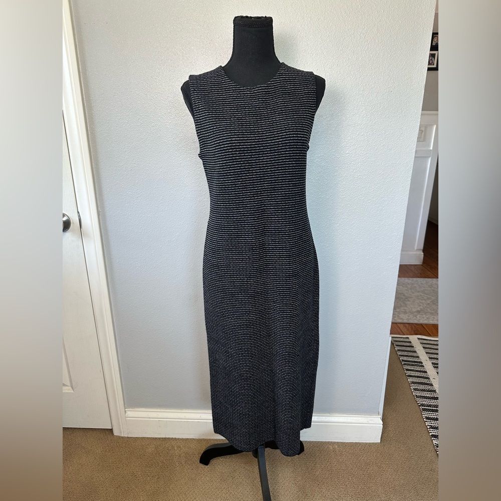 Theory Stretch Wool Midi Dress Koldeen O Noble Stripe In Midnight Size M